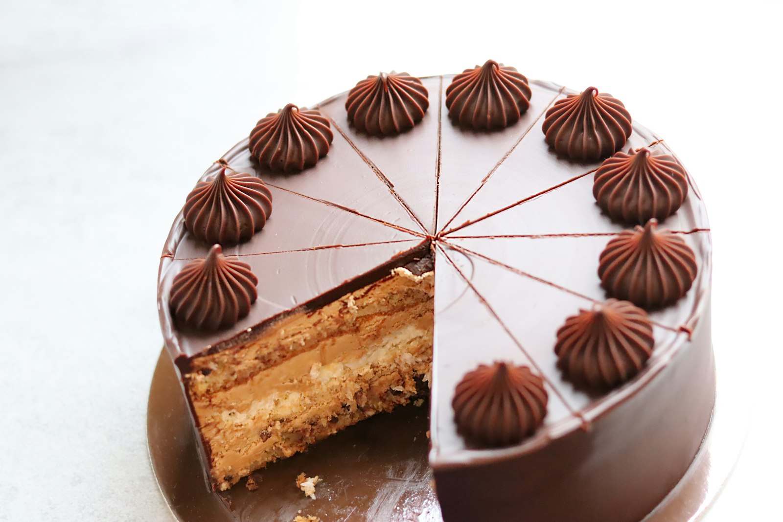 Chocolate hazelnut cake with chocolate rosettes
