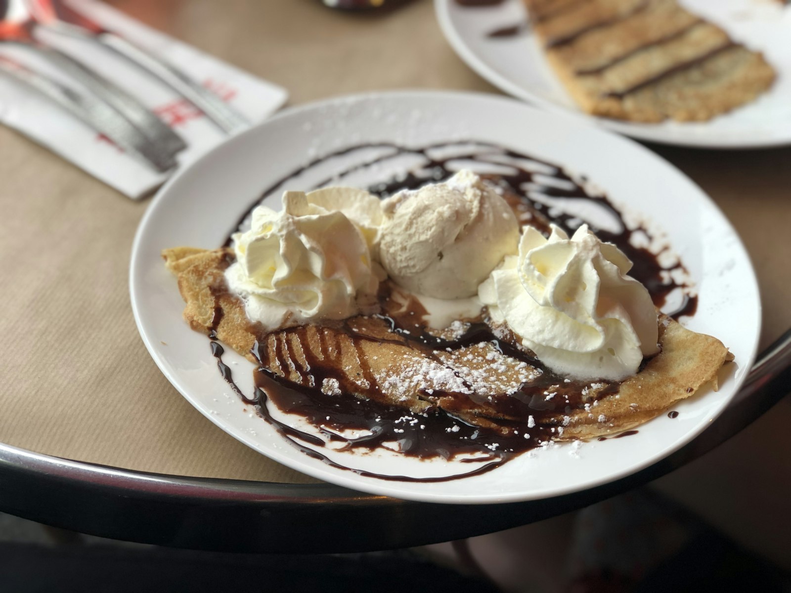Chocolate hazelnut crepe with whipped cream