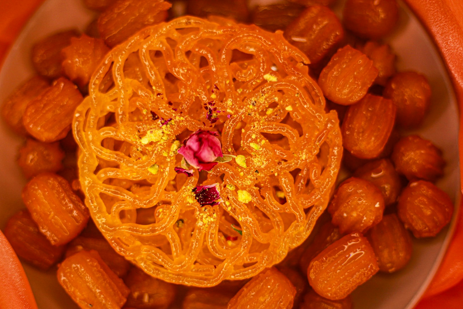 Crispy orange jalebi spirals, a classic Diwali sweet
