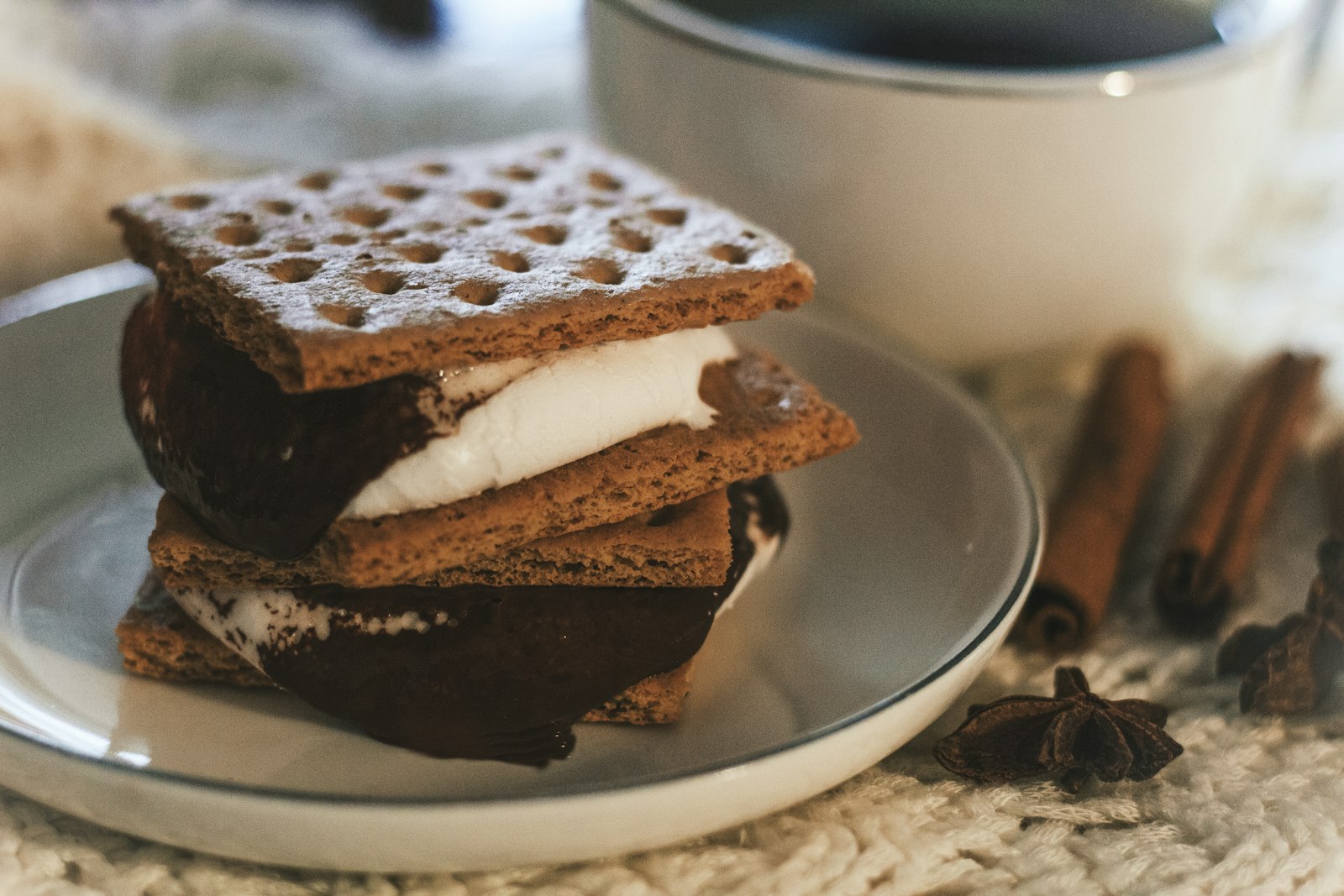 Smores stack with toasted marshmallow and chocolate