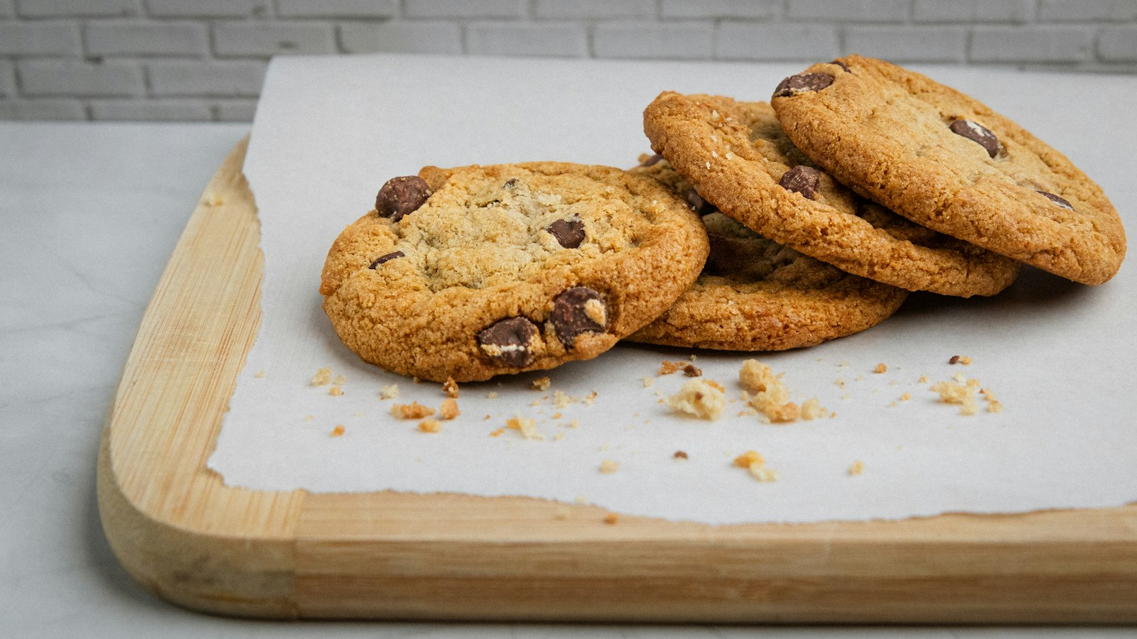 Chocolate chip cookies on parchment