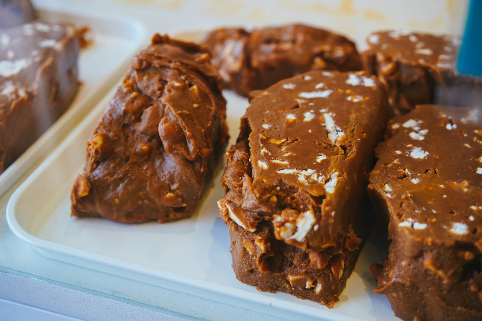 Squares of creamy fudge