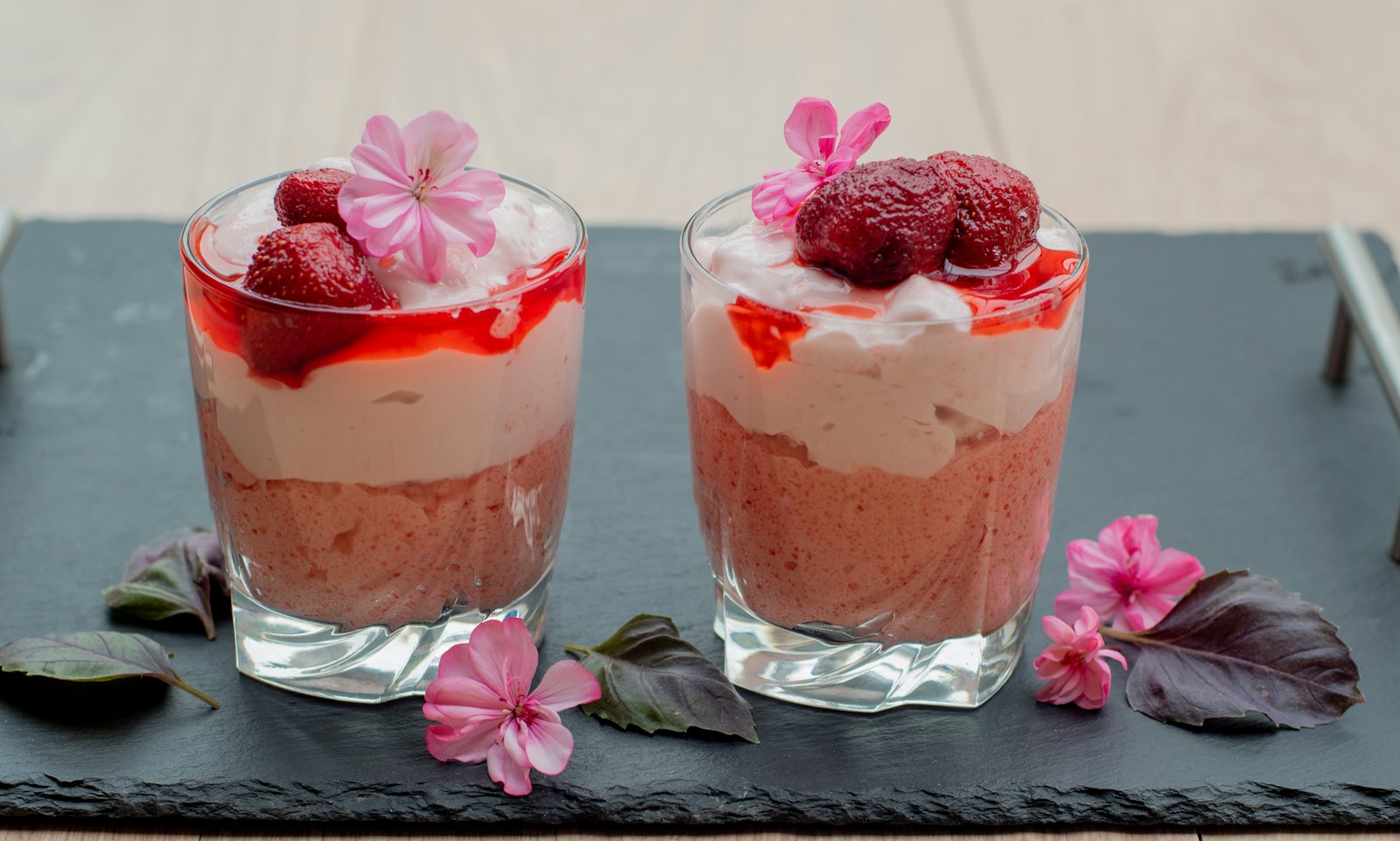 Raspberry panna cotta in glasses