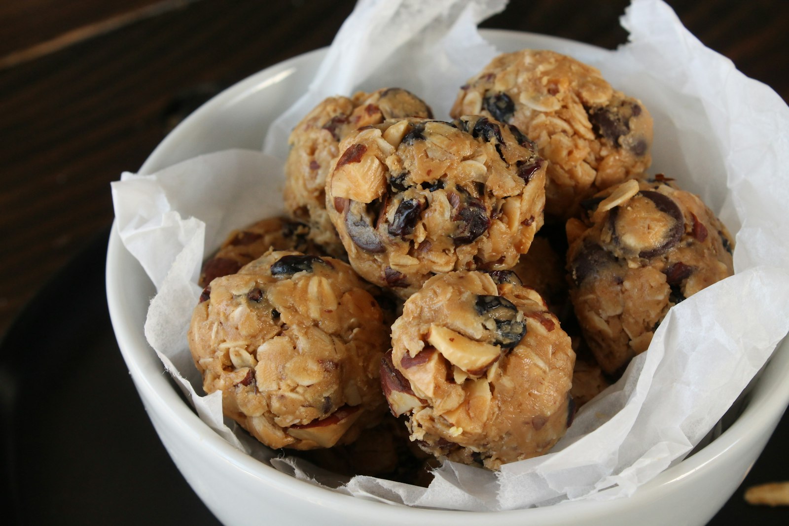 Peanut butter oat bites in a bowl