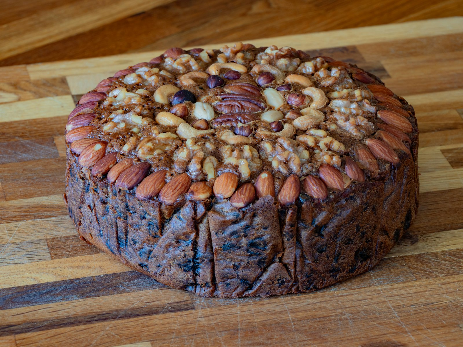 Texas pecan cake covered in toasted pecans, a Southern favorite