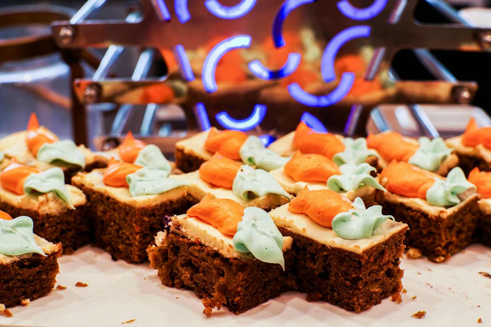 Carrot sheet cake squares with cream cheese frosting