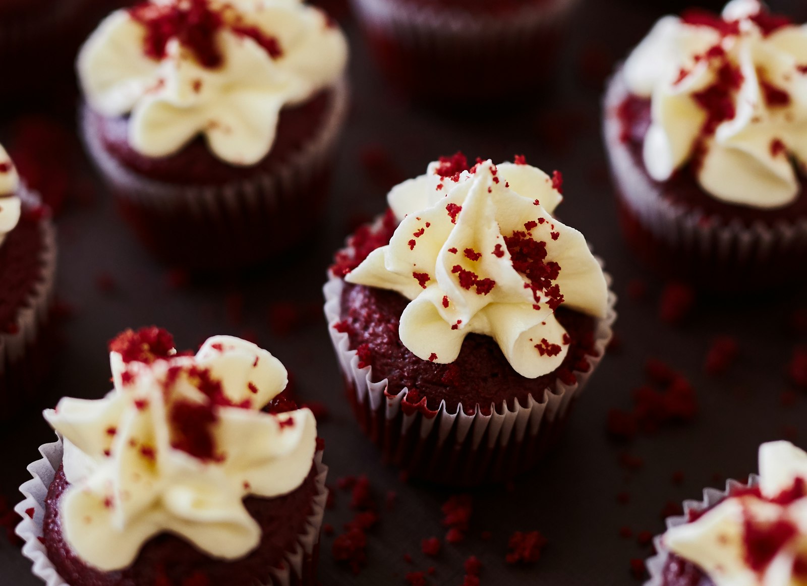 Red velvet cakes with cream cheese frosting