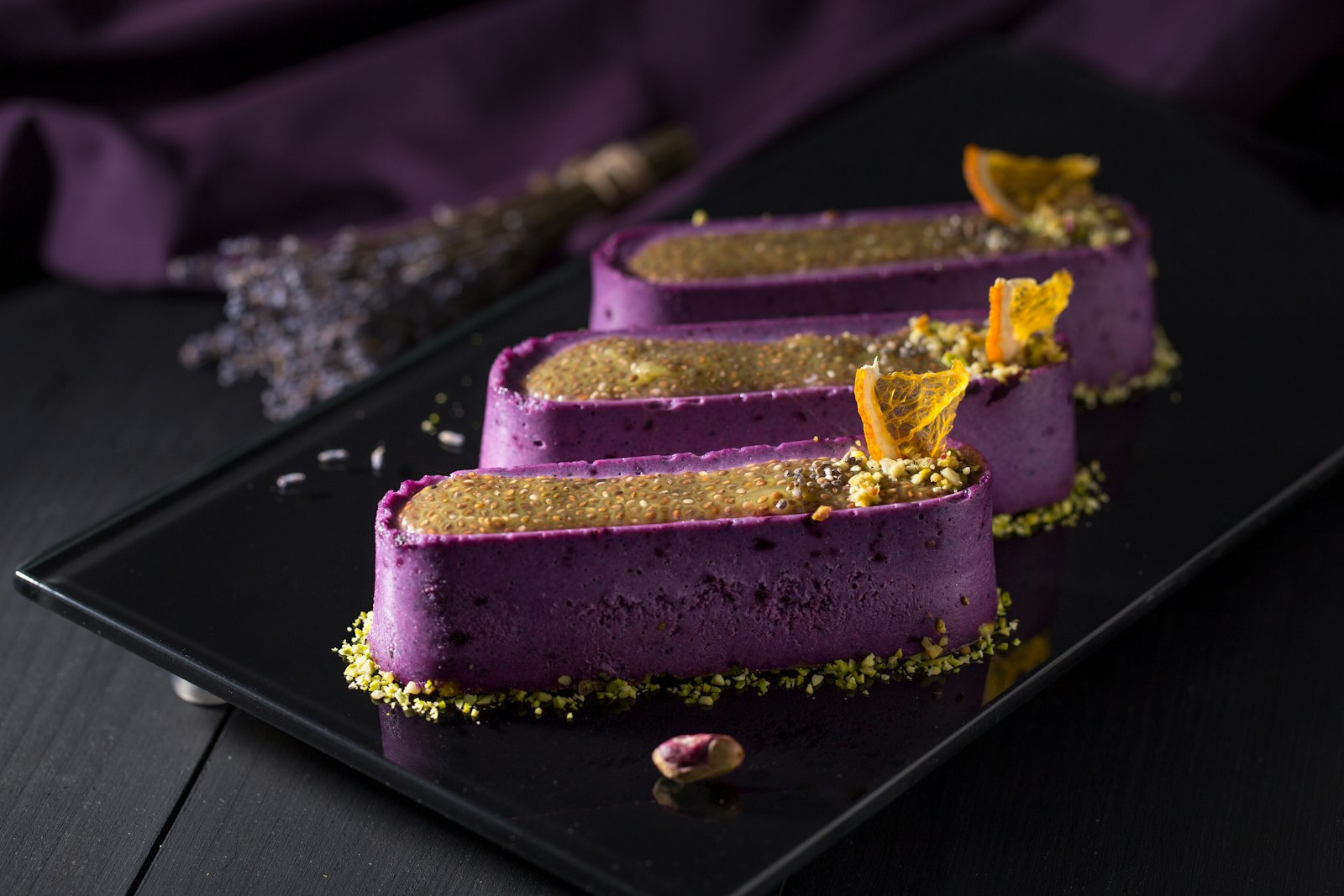 Ube bars with a golden topping