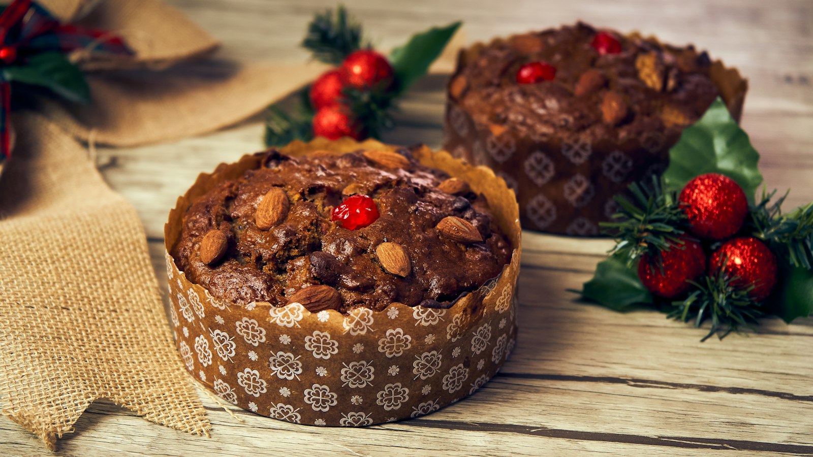 British Christmas fruit cake studded with dried fruit