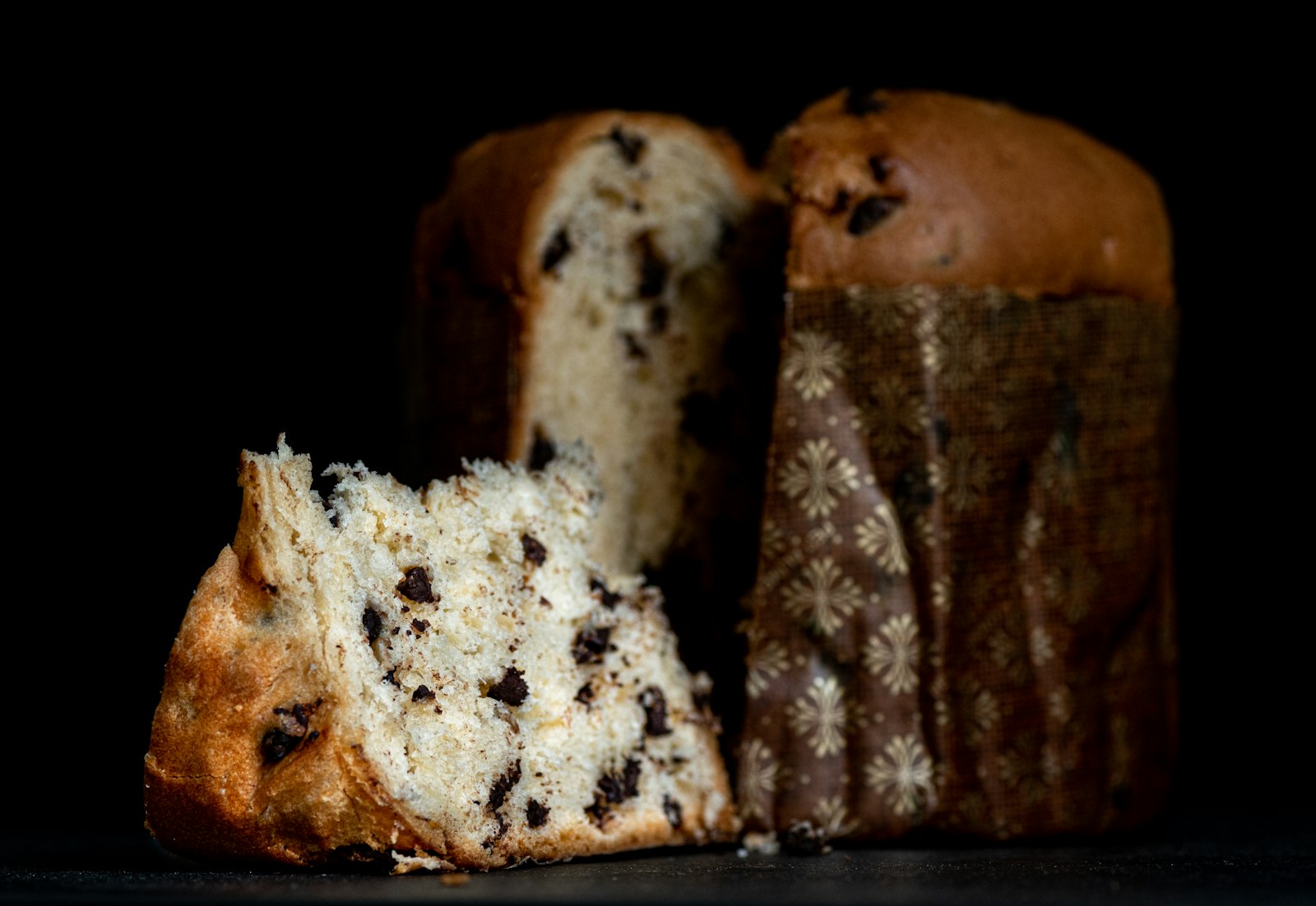 Italian panettone sliced to show raisins, a Christmas dessert from Italy