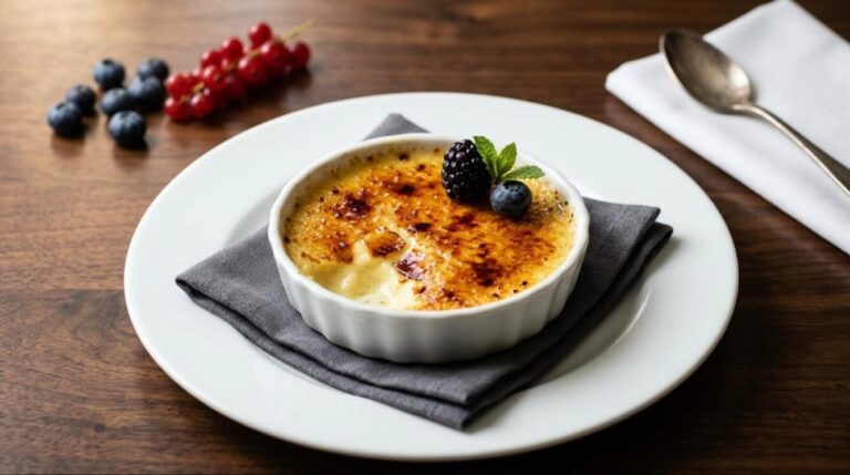 Classic vanilla creme brulee with a caramelized sugar top, one of the best custard desserts