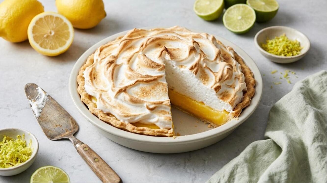 Lemon meringue pie with toasted peaks, a favorite among citrus desserts