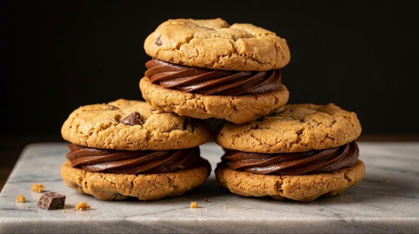 Homemade snack cakes: soft cookie sandwiches with chocolate cream