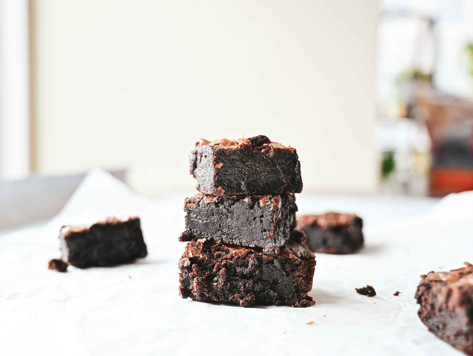 Stack of fudgy brownies