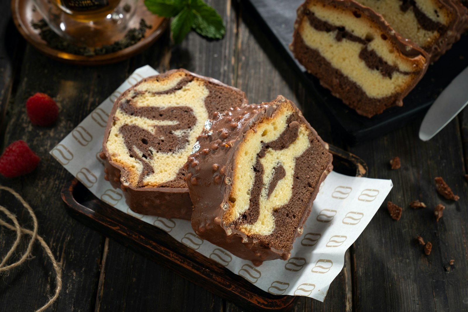 Slices of marble snack cake