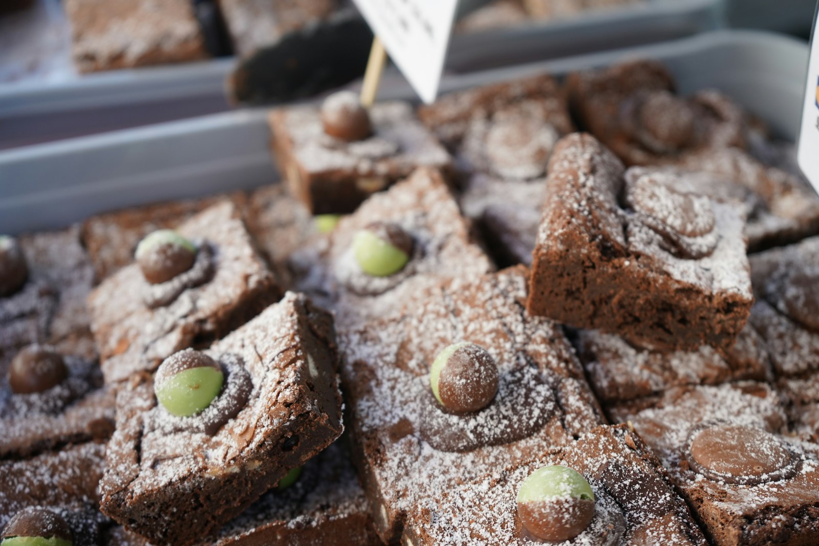 Brownie squares topped with leftover Halloween candy