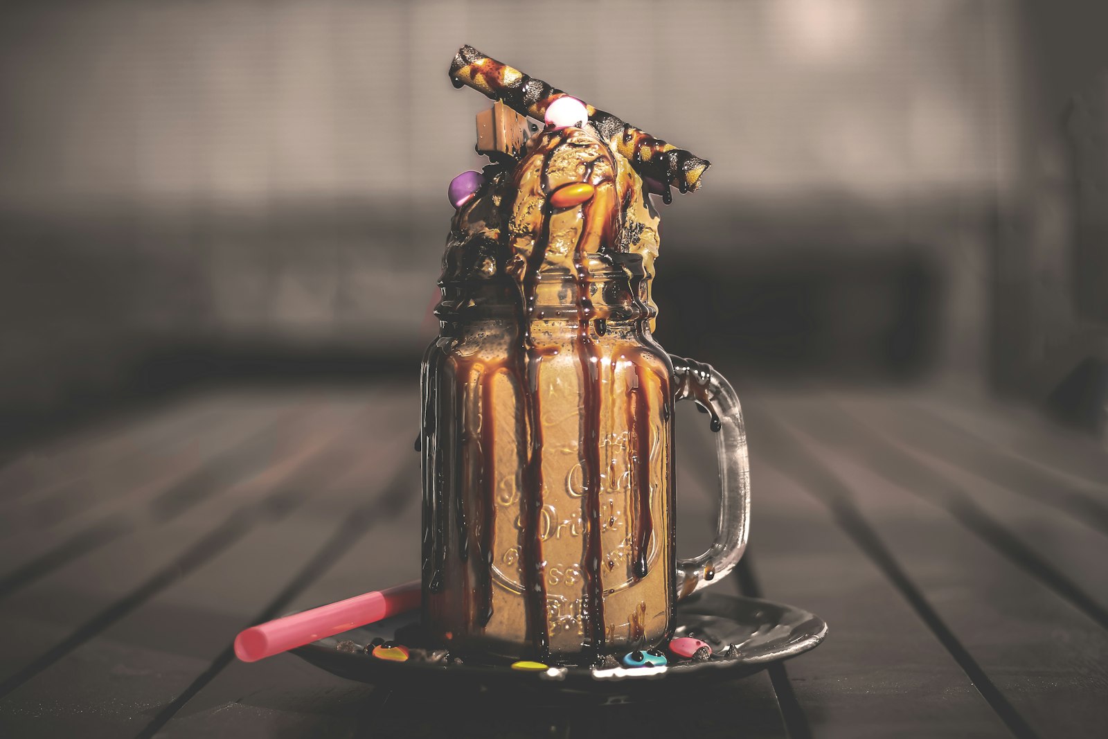 Over the top chocolate milkshake with candy