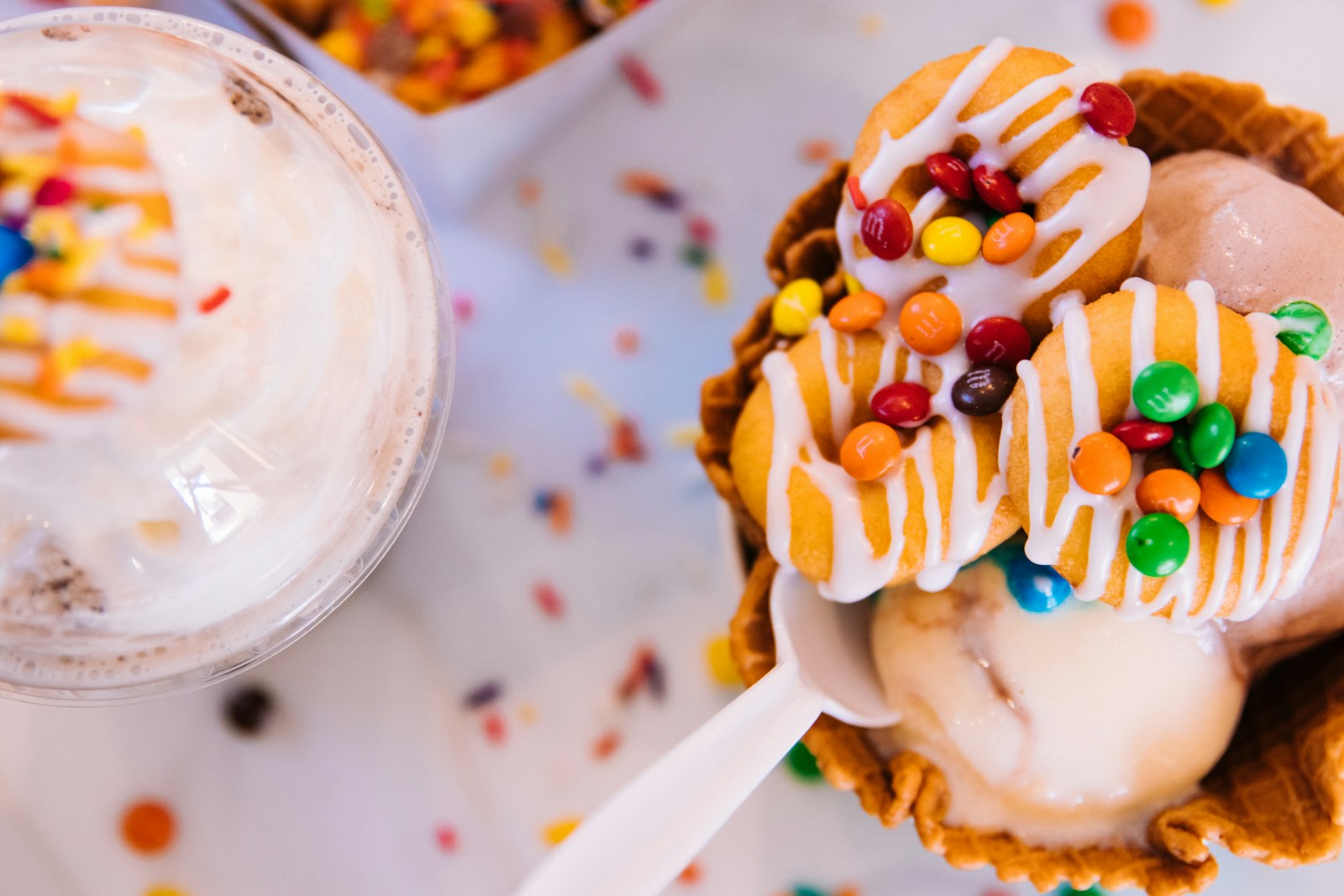 Ice cream sundae with leftover Halloween candy pieces