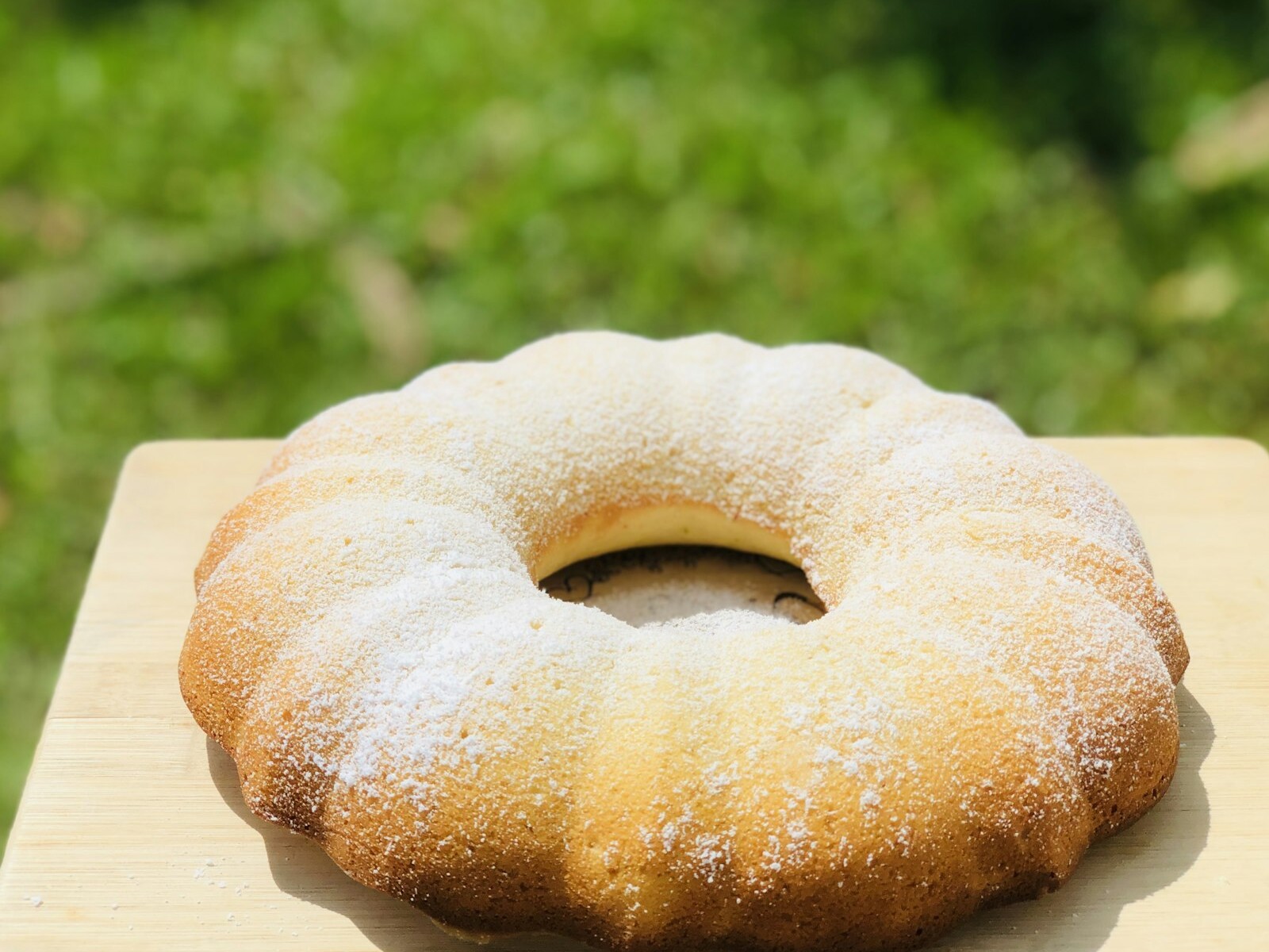 Bundt dusted with powdered sugar
