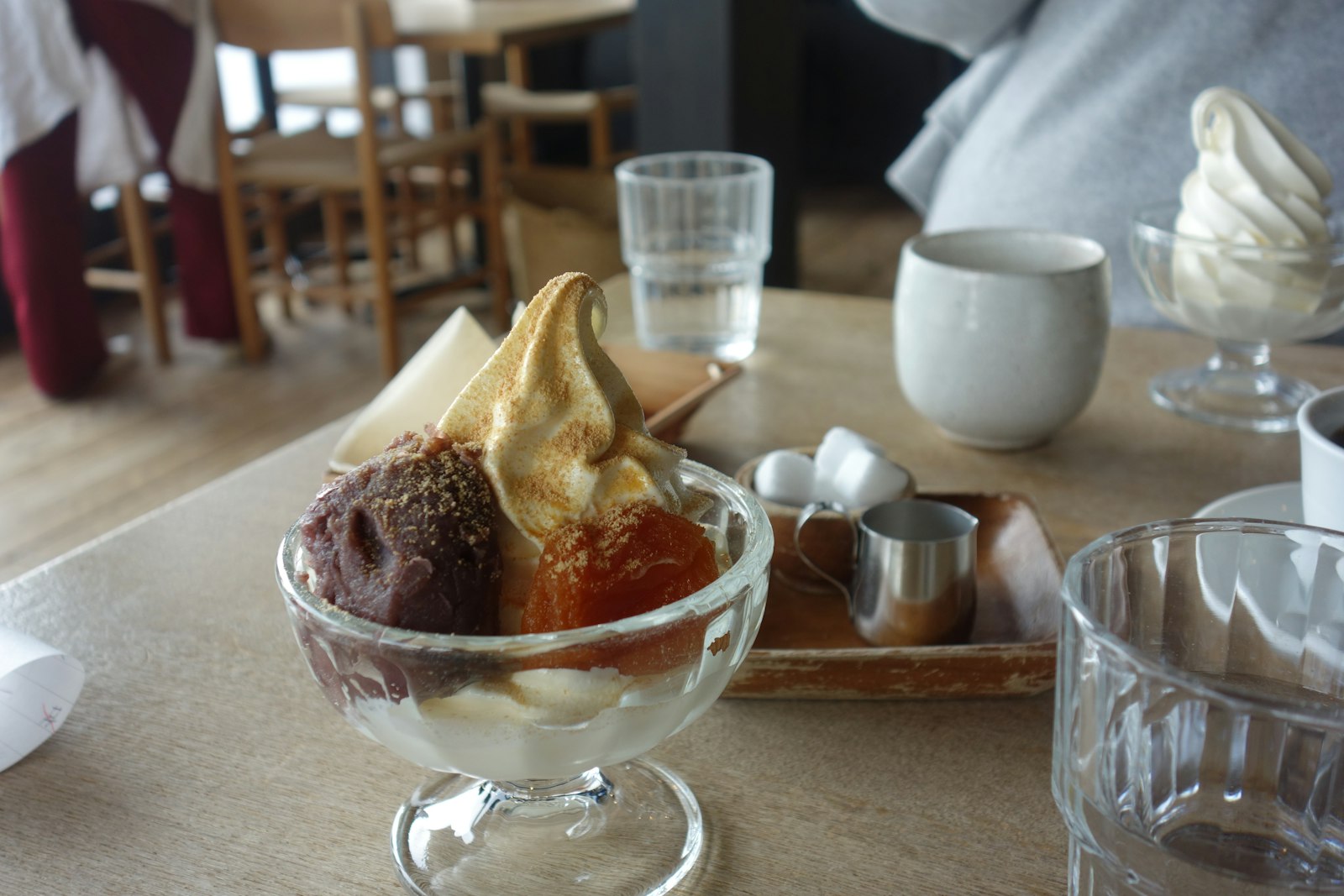 Ice cream sundae served in a glass dish