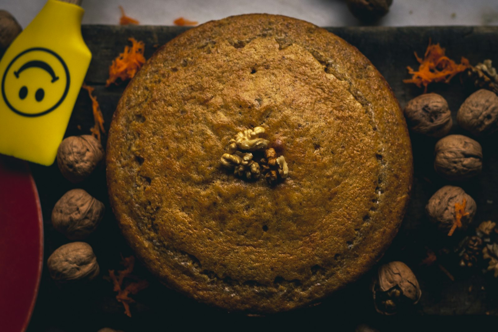 Greek walnut cake with whole walnuts on top