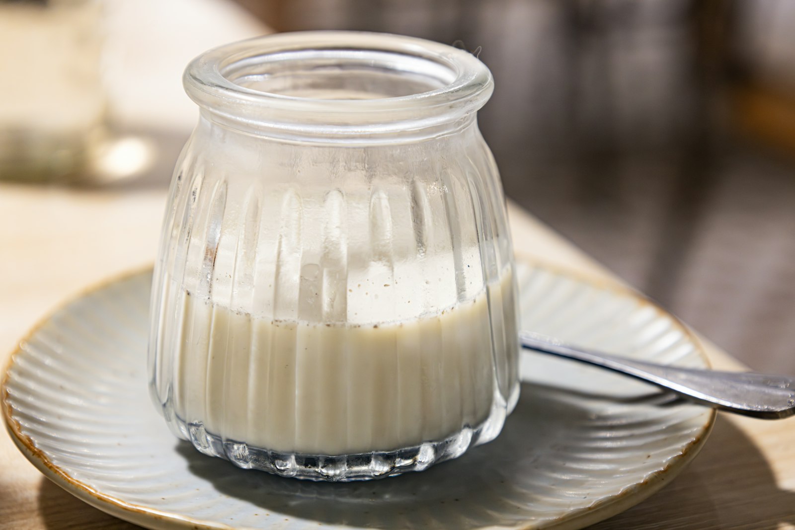 Creamy rice pudding in a small glass jar
