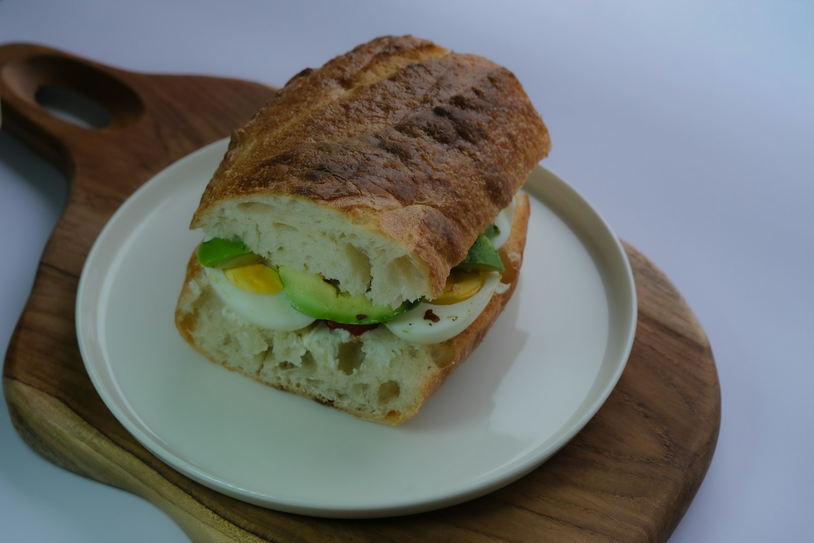 Ciabatta filled with avocado and soft egg