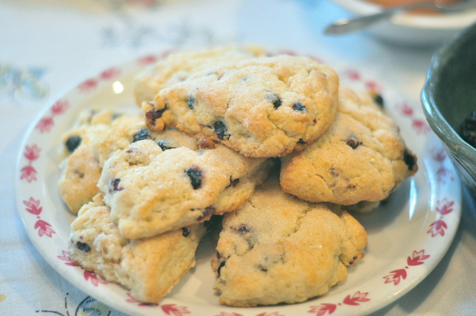 Blueberry scone recipes piled on a pretty plate