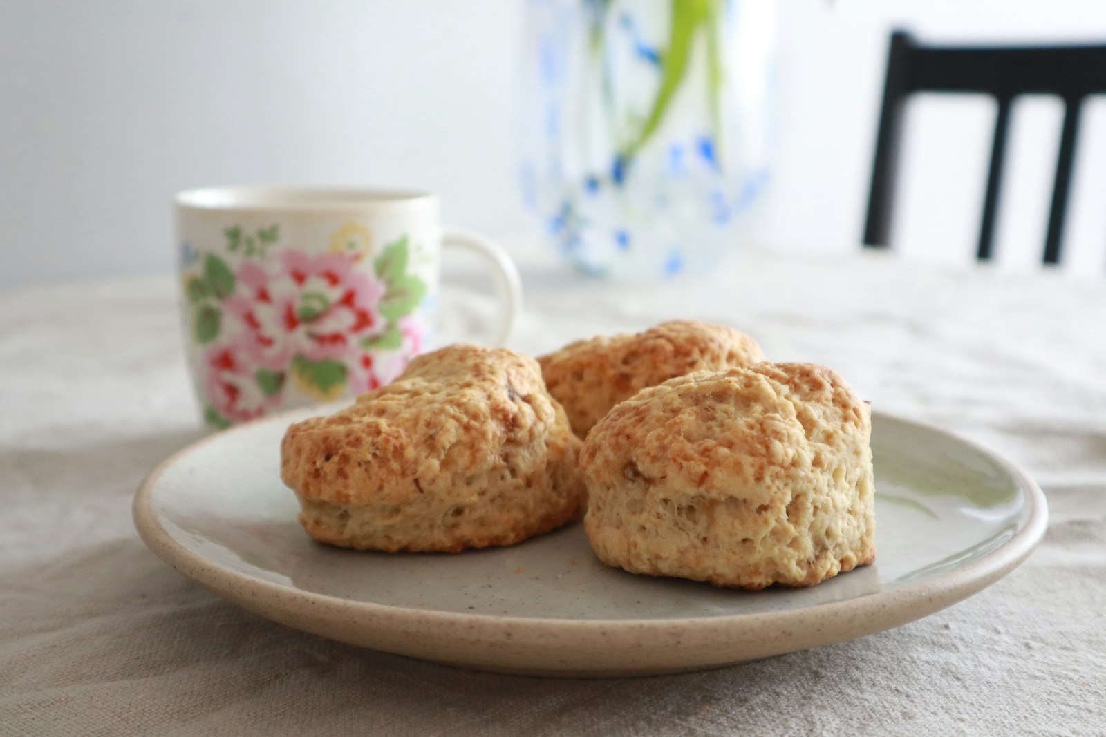 Tall buttermilk scone recipes served with a cup of tea