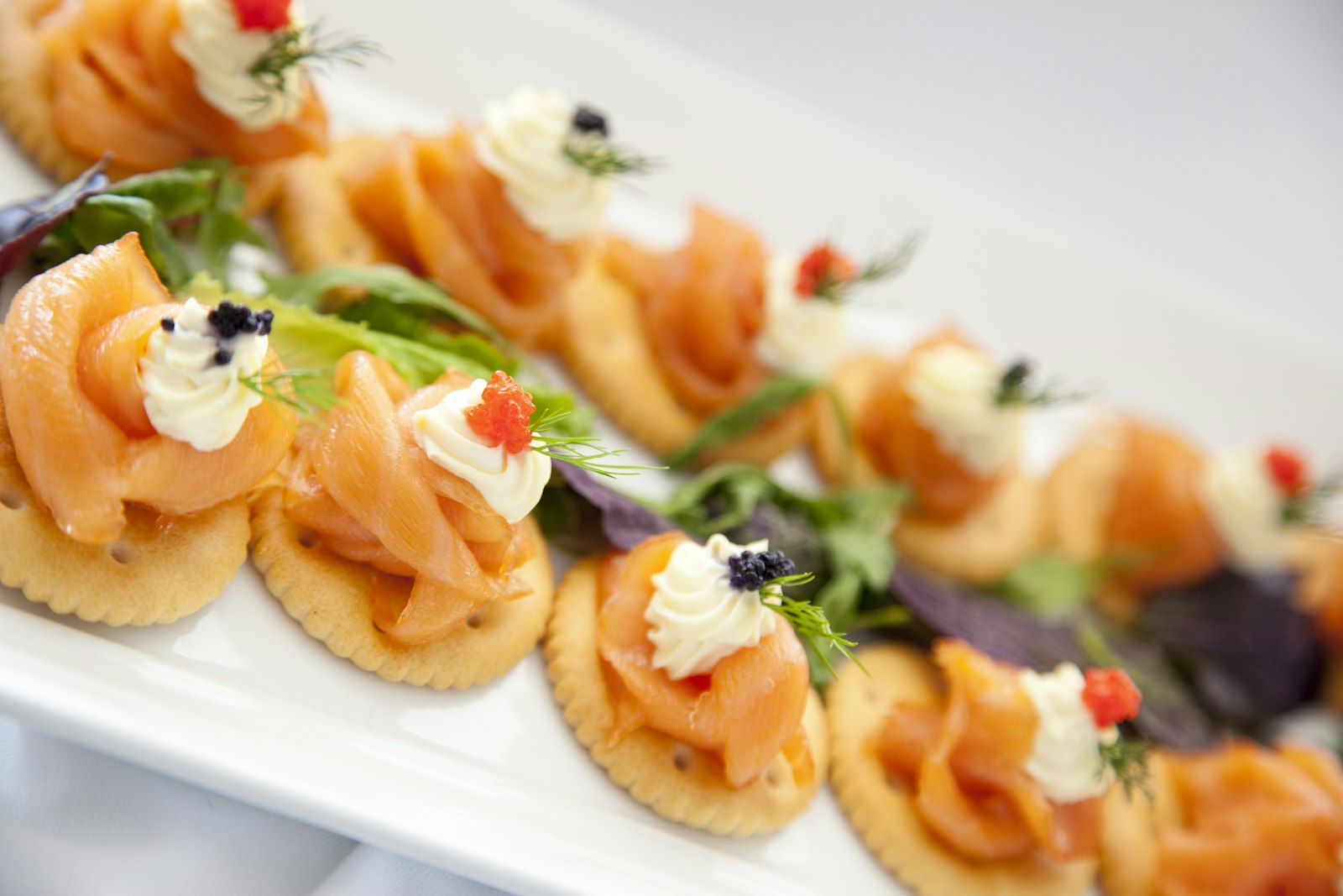 Smoked salmon canapes with cream cheese