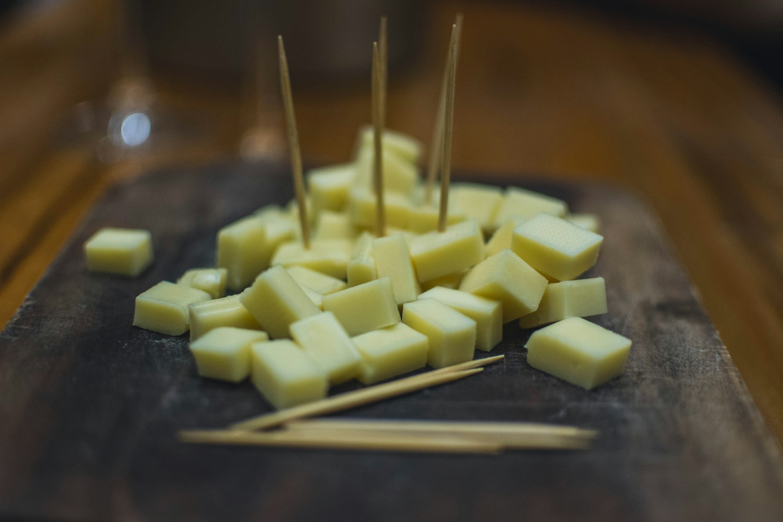 Cheese cubes with toothpicks