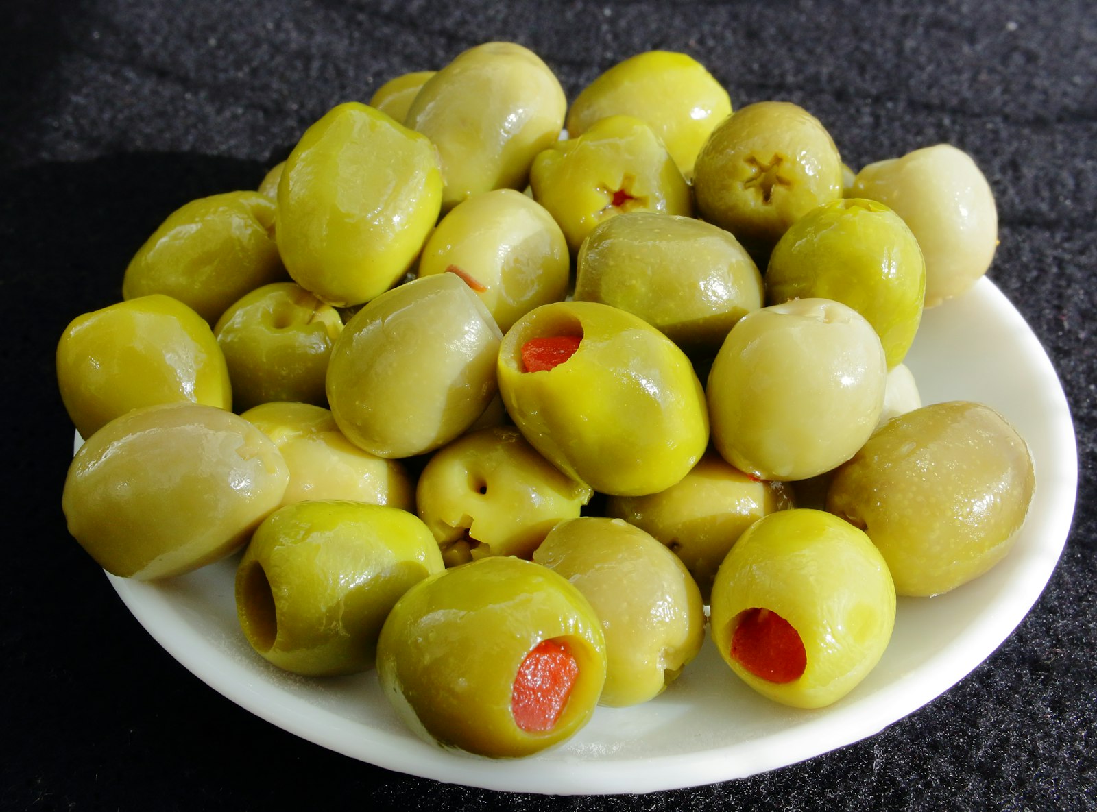Bowl of pimento stuffed green olives
