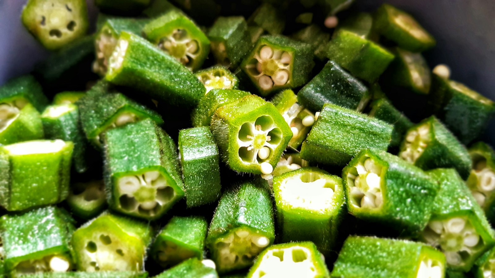 fresh sliced green okra pieces
