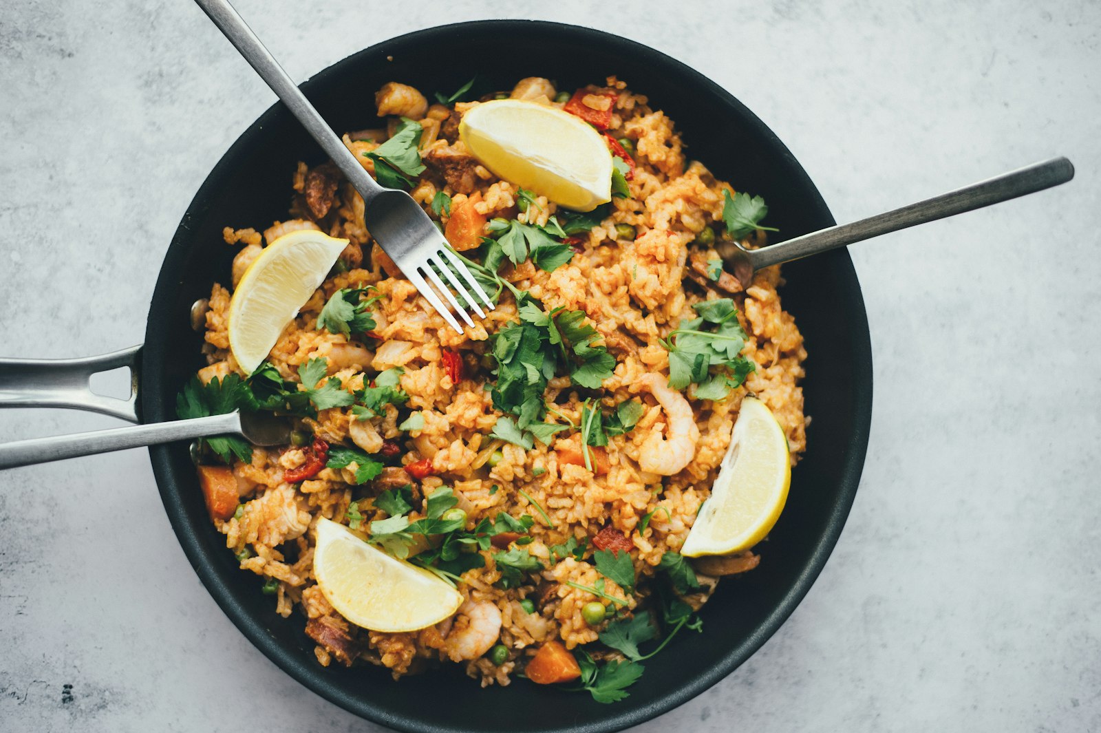 Vegetable fried rice in a skillet