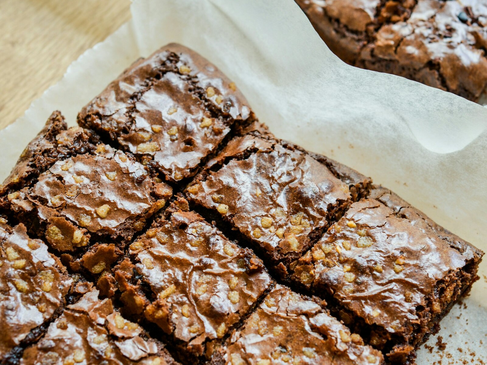 Fudgy chocolate brownies cut into squares