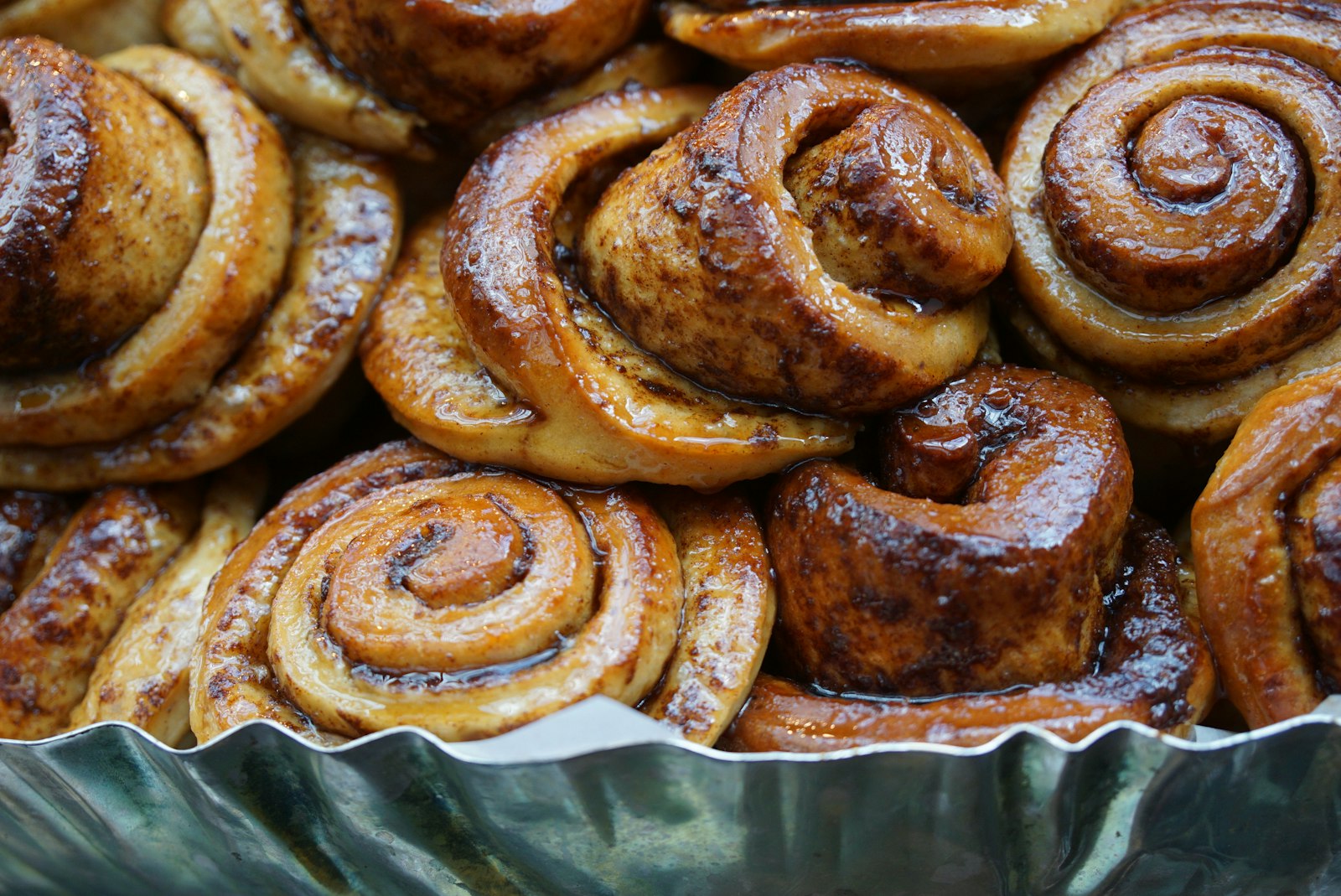 Pan of gooey cinnamon rolls