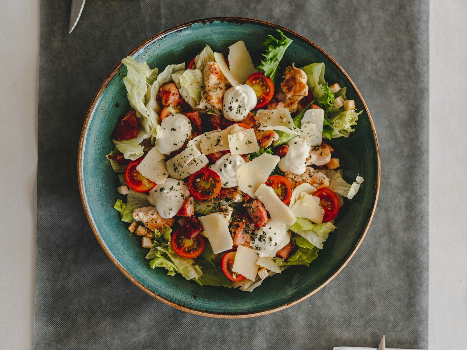 Grilled chicken salad in a bowl
