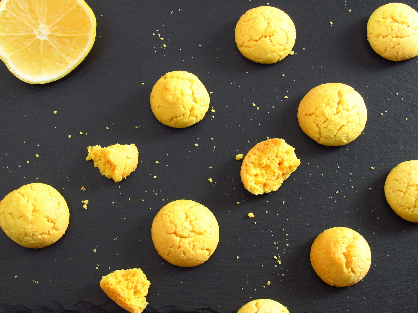 Lemon cookies on a dark surface