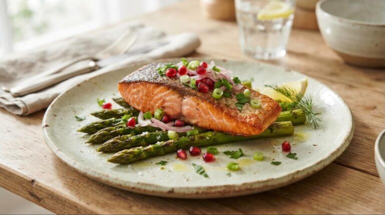 Low carb dinners: seared salmon with asparagus and lemon