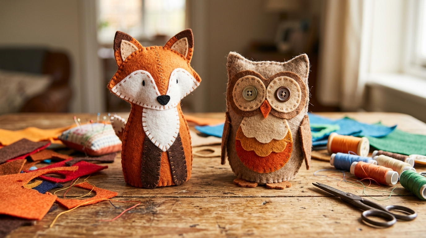 Stop motion crafts for kids: a felt fox and owl puppet with button eyes