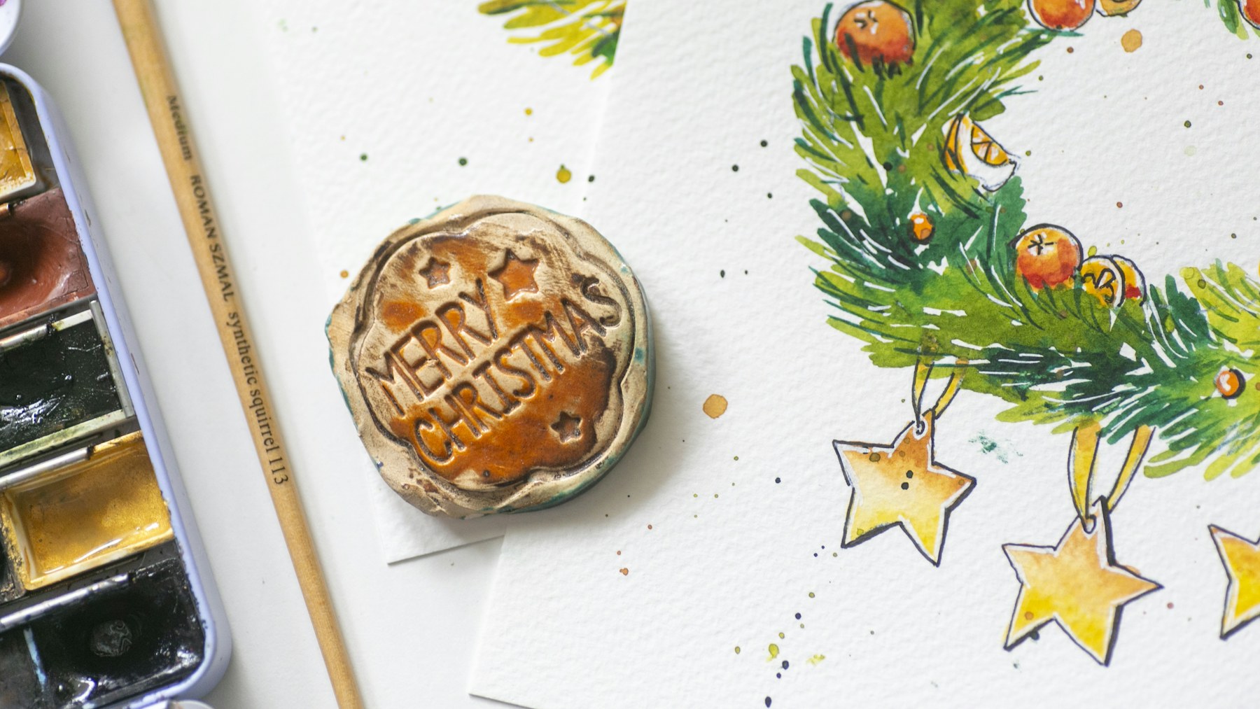 Bob Ross winter paintings turned into a hand painted Christmas card