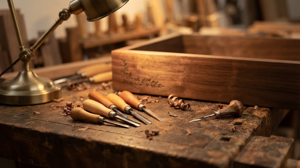Engraving tools for signing furniture, the way Jimmy Carter built and signed every piece