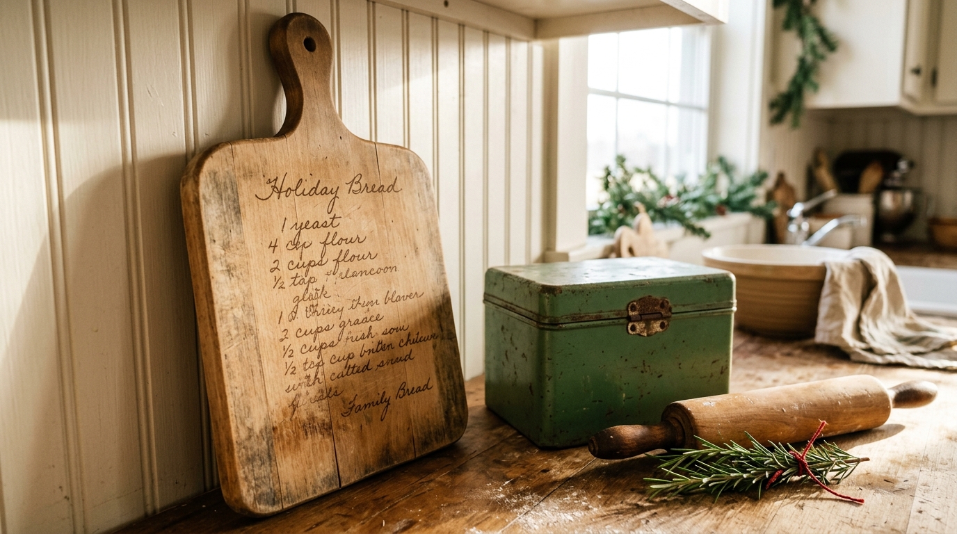 Cutting board Christmas gifts idea: a family recipe on a bread board