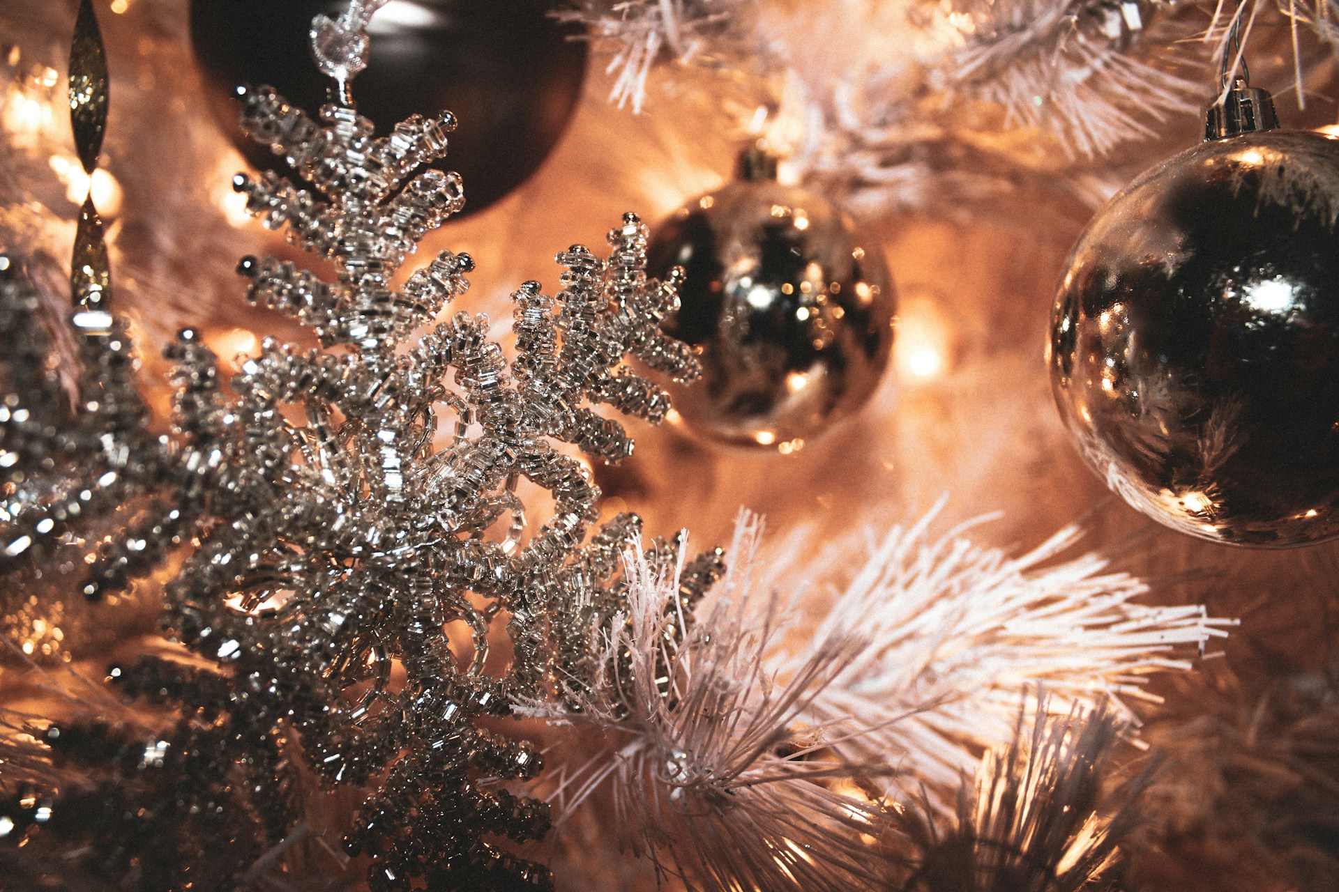 Silver mercury glass ornaments for a glass cloche Christmas pyramid