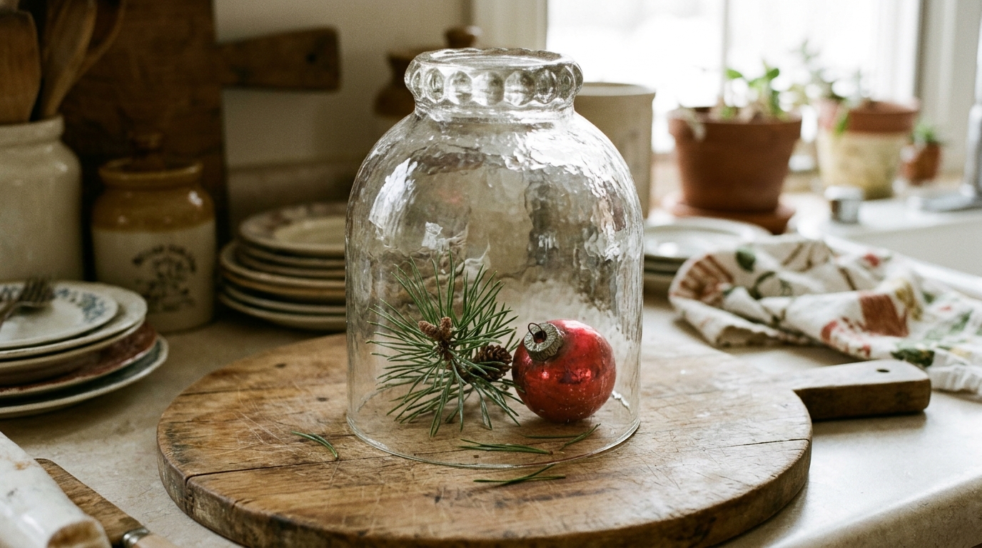 Glass cloche Christmas idea made from an upside down thrift store vase