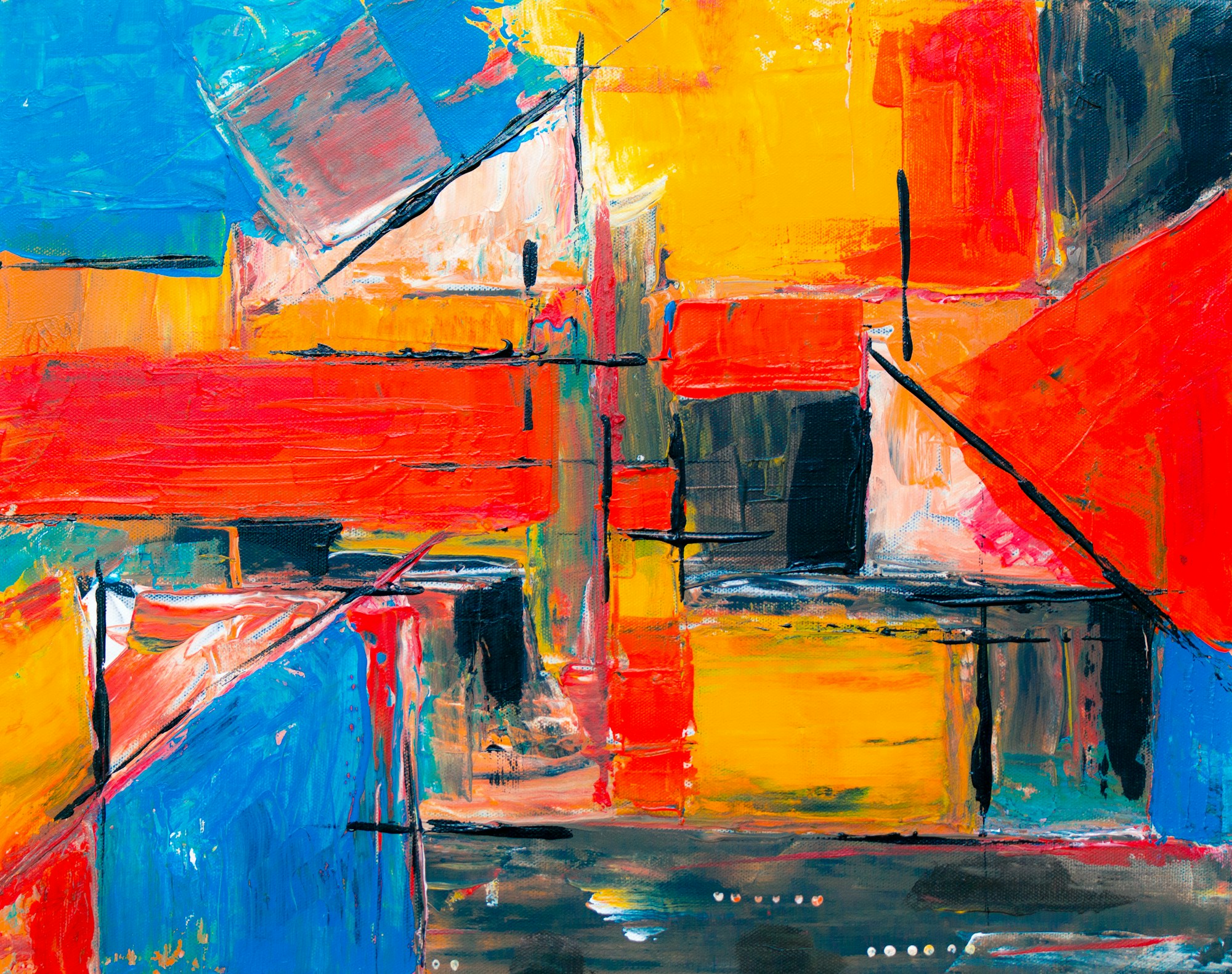 Easy canvas paintings: color block abstract in red, blue, orange and yellow