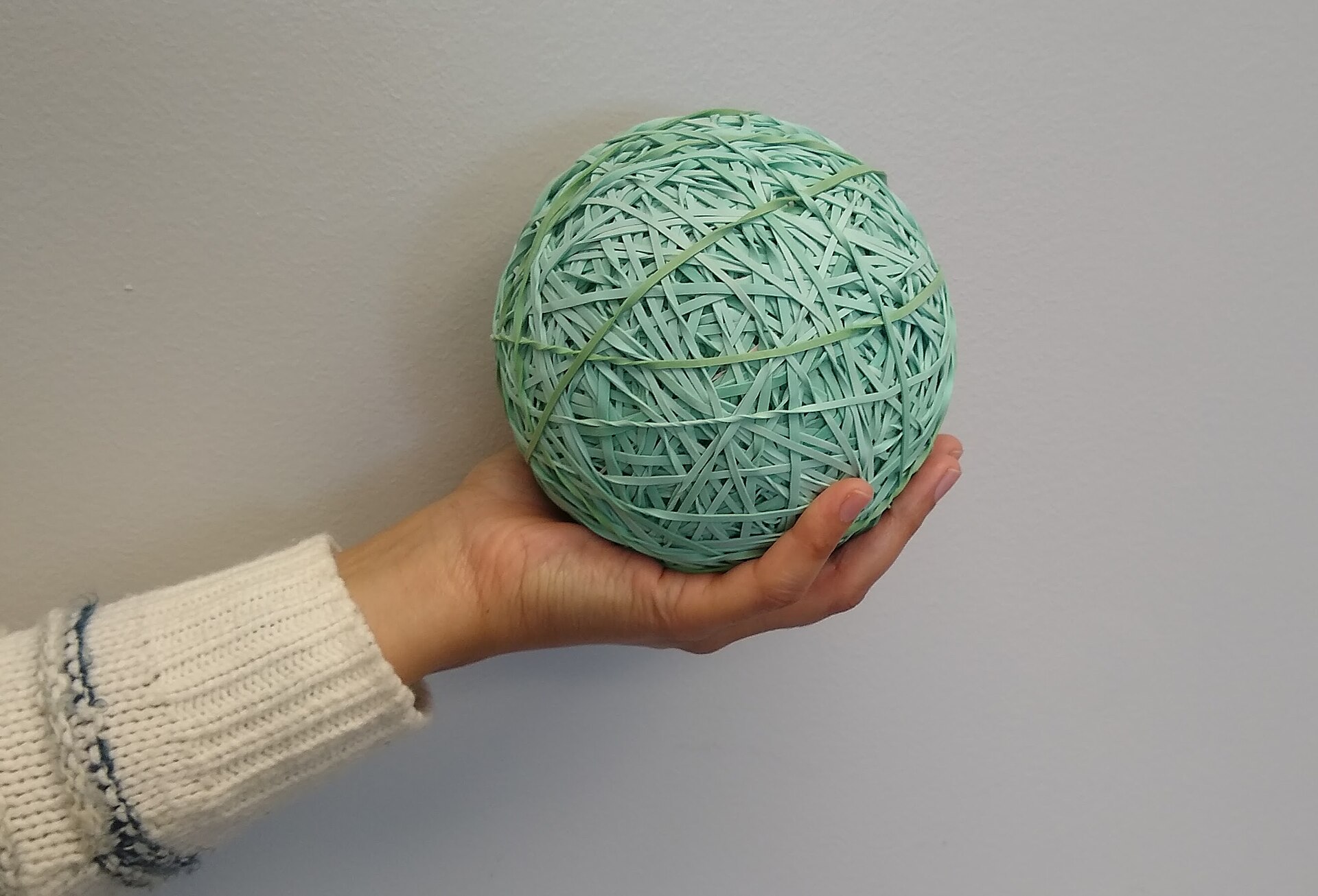 Rubber band ball made from craft supplies invented by accident