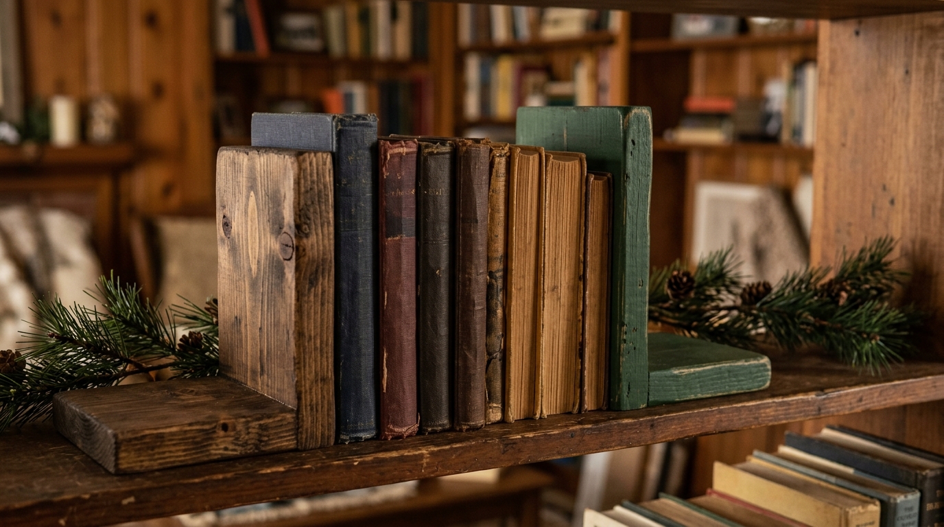 DIY gifts for dad: wooden bookends made from scrap 2x4 lumber holding old books