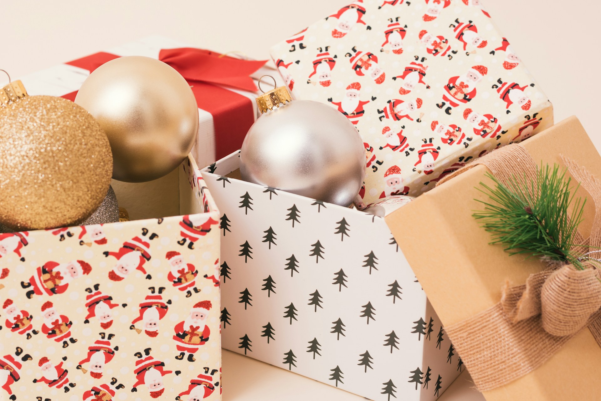 Christmas bauble balls stored in a divided box