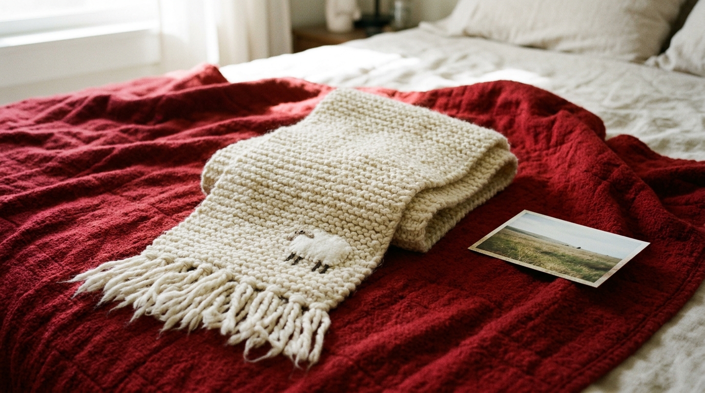 Soft hand knitted scarf in cozy winter colors